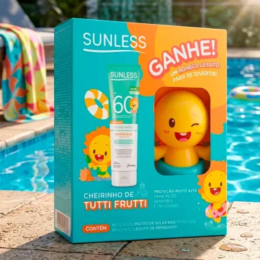 Protetor Solar Sunless Kids FPS 70 Cheirinho de Uva 120g e Protetor Solar FPS 70 Toque Seco 90g com 70% OFF