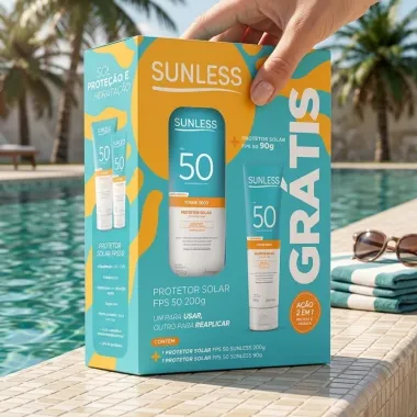 Protetor Solar Sunless FPS 50 Toque Seco 200g e Ganhe Protetor Solar Sunless FPS 50 Toque seco 90g