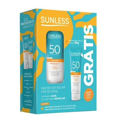 Protetor Solar Sunless FPS 50 Toque Seco 200g e Ganhe Protetor Solar Sunless FPS 50 Toque seco 90g