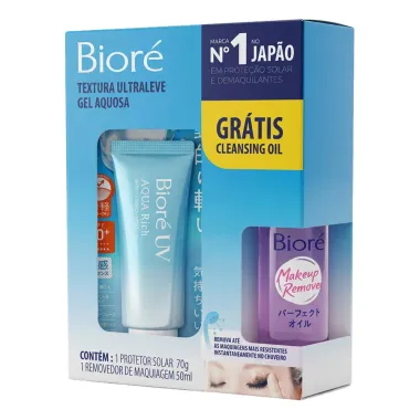 Protetor Solar Bior&eacute; UV Aqua Rich Watery Essence 70g e Ganhe Removedor de Maquiagem Makeup Perfect Cleansing Oil 50ml