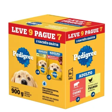 Ra&ccedil;&atilde;o &Uacute;mida para C&atilde;es Pedigree Adulto Sabor Frango ao Molho 4 Sach&ecirc;s e Carne ao Molho 5 Sach&ecirc;s de 100g cada