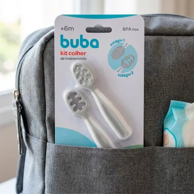 Kit Colher de Treinamento Buba 6+ Meses Cinza 2 Unidades