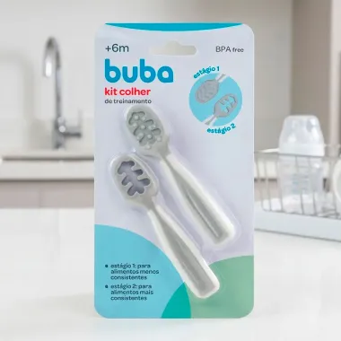 Kit Colher de Treinamento Buba 6+ Meses Cinza 2 Unidades