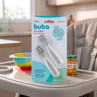 Kit Colher de Treinamento Buba 6+ Meses Cinza 2 Unidades