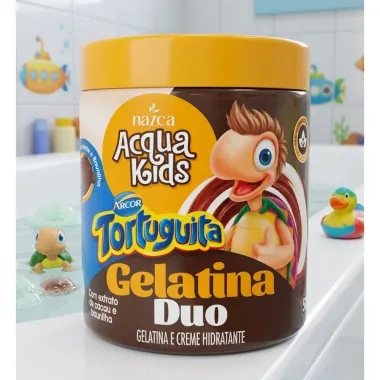 Gelatina e Creme Hidratante Duo Acqua Kids Tortuguita com Extrato de Cacau e Baunilha Vegano 500g
