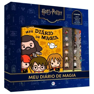 Livro Ciranda Cultural Meu Di&aacute;rio de Magia Harry Potter com 1 Cartela de Adesivos e 1 Varinha com Caneta