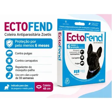 Coleira Ectofend Antiparasit&aacute;ria para C&atilde;es Pequeno e M&eacute;dio Prote&ccedil;&atilde;o Contra Mosquitos, Carrapatos e Pulgas Tamanho P 48cm
