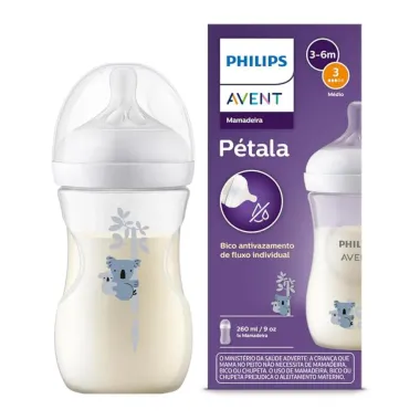 Mamadeira Philips Avent P&eacute;tala Bico Antivazamento de Fluxo Individual M&eacute;dio Estampa Coala 3-6 Meses 260ml