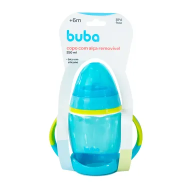 Copo de Treinamento Buba com Al&ccedil;a Remov&iacute;vel e Bico em Silicone Azul 250ml