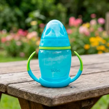 Copo de Treinamento Buba com Al&ccedil;a Remov&iacute;vel e Bico em Silicone Azul 250ml