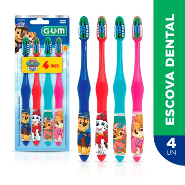 Escova de Dente Gum Paw Patrol Patrulha Canina Suave Macia 3+ Anos Cores Sortidas 4 Unidades