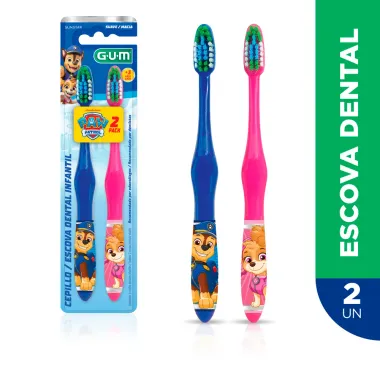 Escova de Dente Gum Paw Patrol Patrulha Canina Suave Macia 3+ Anos Cores Sortidas 2 Unidades