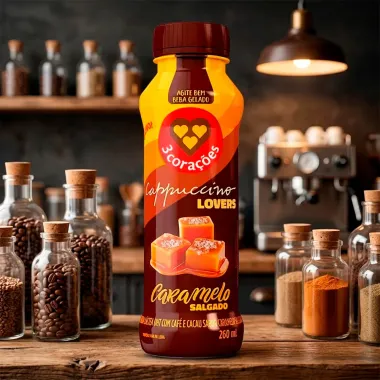 Bebida L&aacute;ctea UHT Cappuccino Lovers 3 Cora&ccedil;&otilde;es Sabor Caramelo Salgado 260ml