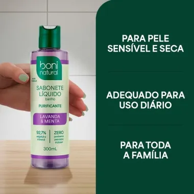 Sabonete L&iacute;quido Banho Boni Natural Lavanda e Menta Purificante 300ml