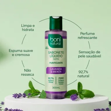 Sabonete L&iacute;quido Banho Boni Natural Lavanda e Menta Purificante 300ml