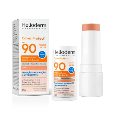 Protetor Solar Di&aacute;rio Helioderm Cover Protect FPS 90 3 em 1 Cor 30 Bast&atilde;o 16g