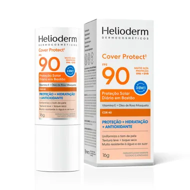 Protetor Solar Di&aacute;rio Helioderm Cover Protect FPS 90 3 em 1 Cor 40 Bast&atilde;o 16g