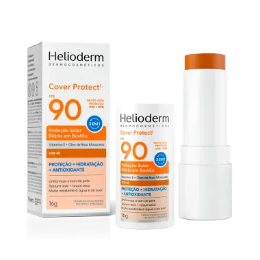 Protetor Solar Di&aacute;rio Helioderm Cover Protect FPS 90 3 em 1 Cor 40 Bast&atilde;o 16g