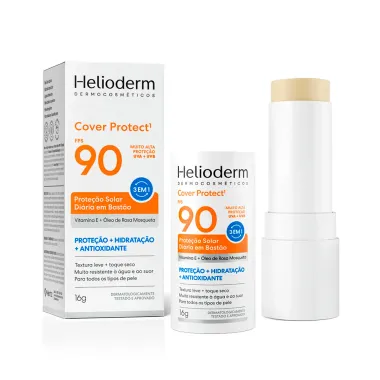 Protetor Solar Di&aacute;rio Helioderm Cover Protect FPS 90 3 em 1 Bast&atilde;o Sem Cor 16g