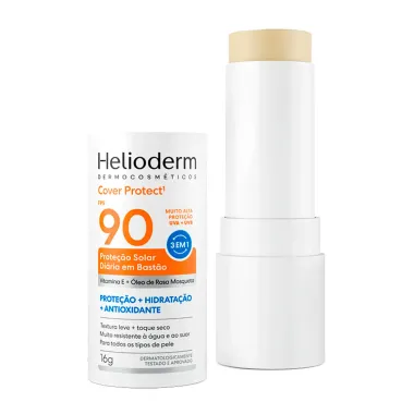Protetor Solar Di&aacute;rio Helioderm Cover Protect FPS 90 3 em 1 Bast&atilde;o Sem Cor 16g