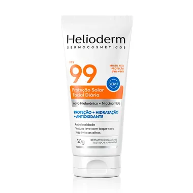 Protetor Solar Facial Di&aacute;ria Helioderm FPS 99 3 em 1 com Ativo Hialur&ocirc;nico e Niacinamida 50g