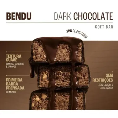 Barra de Prote&iacute;na Bendu Soft Bar Sabor Dark Chocolate com 12g de Prote&iacute;na 45g