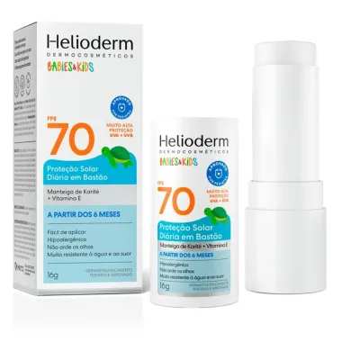 Protetor Solar Facial Infantil em Bast&atilde;o Helioderm Babies & Kids FPS 70 Sem Cor A Partir dos 6 Meses 16g