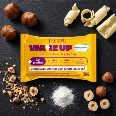 Wake Up Creatina Luckau 3g de Prote&iacute;na Chocolate Branco com Creme de Avel&atilde; Zero 20g