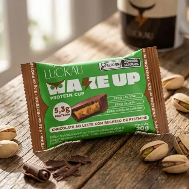 Wake Up Protein Cup Luckau 5,3g de Prote&iacute;na Chocolate ao Leite com Recheio de Pistache Zero 20g