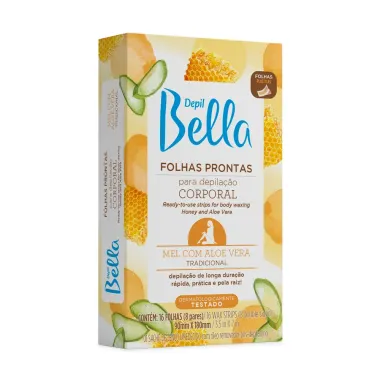 Folhas Prontas para Depila&ccedil;&atilde;o Corporal Depil Bella Mel com Aloe Vera Tradicional 16 Unidades