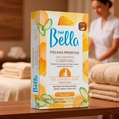 Folhas Prontas para Depila&ccedil;&atilde;o Corporal Depil Bella Mel com Aloe Vera Tradicional 16 Unidades