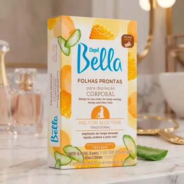 Folhas Prontas para Depila&ccedil;&atilde;o Corporal Depil Bella Mel com Aloe Vera Tradicional 16 Unidades