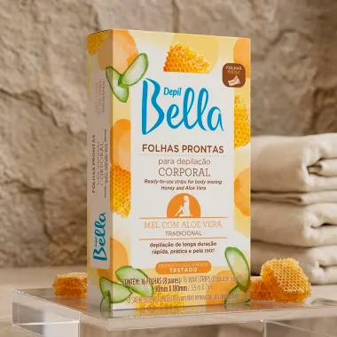 Folhas Prontas para Depila&ccedil;&atilde;o Corporal Depil Bella Mel com Aloe Vera Tradicional 16 Unidades