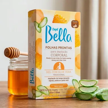 Folhas Prontas para Depila&ccedil;&atilde;o Corporal Depil Bella Mel com Aloe Vera Tradicional 16 Unidades