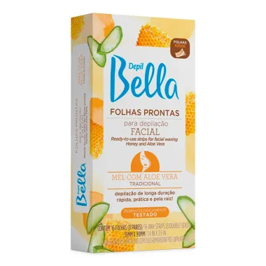 Folhas Prontas para Depila&ccedil;&atilde;o Facial Depil Bella Mel com Aloe Vera Tradicional 16 Unidades