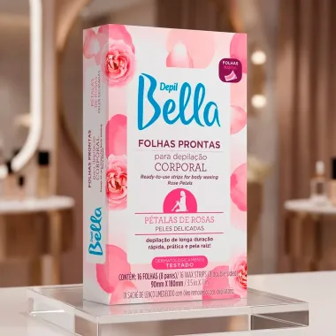 Folhas Prontas para Depila&ccedil;&atilde;o Corporal Depil Bella P&eacute;talas de Rosas para Peles Delicadas 16 Unidades