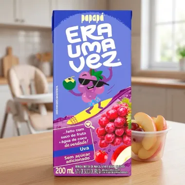 Suco Papap&aacute; Era Uma Vez Sabor Uva e &Aacute;gua de Coco Sem A&ccedil;&uacute;car Adicionado 200ml