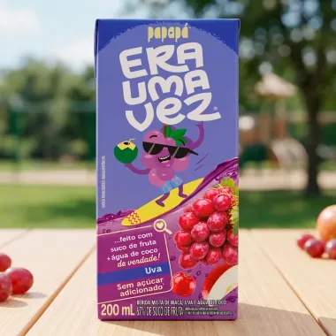 Suco Papap&aacute; Era Uma Vez Sabor Uva e &Aacute;gua de Coco Sem A&ccedil;&uacute;car Adicionado 200ml