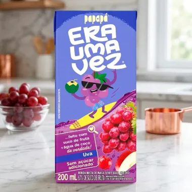 Suco Papap&aacute; Era Uma Vez Sabor Uva e &Aacute;gua de Coco Sem A&ccedil;&uacute;car Adicionado 200ml