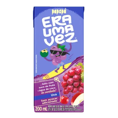 Suco Papap&aacute; Era Uma Vez Sabor Uva e &Aacute;gua de Coco Sem A&ccedil;&uacute;car Adicionado 200ml