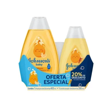 Kit Shampoo Infantil Johnson's Baby Glicerina 400ml e Condicionador Infantil Johnson's Baby Glicerina 200ml 20% de Desconto