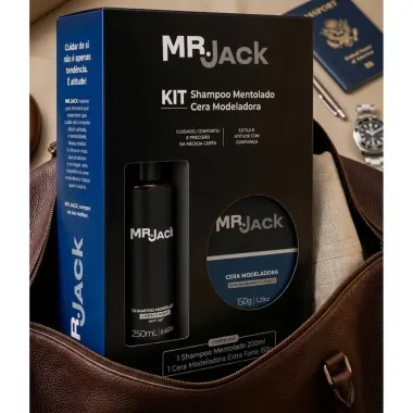 Kit Shampoo Mr Jack Mentolado Cresce Forte Sem Sal 250ml e Cera Modeladora Mr Jack Extra Forte 150g