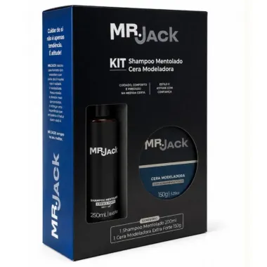 Kit Shampoo Mr Jack Mentolado Cresce Forte Sem Sal 250ml e Cera Modeladora Mr Jack Extra Forte 150g