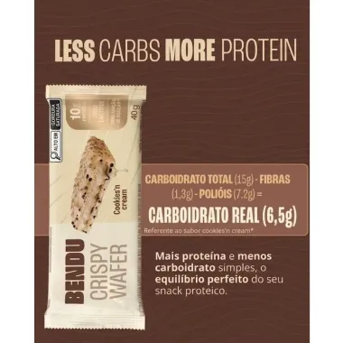 Barra Protein Bendu Crispy Wafer 10g de Prote&iacute;na Cookies'n Cream Zero 40g
