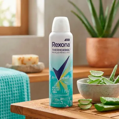 Desodorante Antitranspirante Aerosol Feminino Rexona Thermocool Mel&atilde;o e Aloe Vera 72 horas 150ml