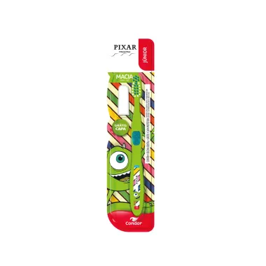 Escova Dental Infantil Condor J&uacute;nior Pixar Macia Suave Cores e Personagens Sortidos com 1 Unidade e Ganhe Capa Protetor