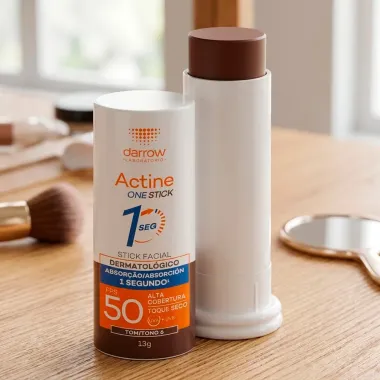 Prote&ccedil;&atilde;o Solar Facial Actine One Stick Multifuncional FPS 50 Toque Seco Cor Tom 6 13g