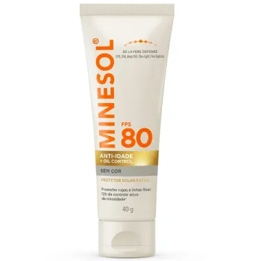 Protetor Solar Facial Minesol Anti-idade e Oil Control FPS 80 Sem Cor 40g