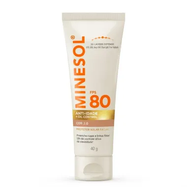 Protetor Solar Facial Minesol Anti-idade e Oil Control FPS 80 Cor 2.0 40g