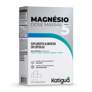 Magn&eacute;sio Dose M&aacute;xima 5 Fontes Katigu&aacute; Suplemento Alimentar com 60 C&aacute;psulas